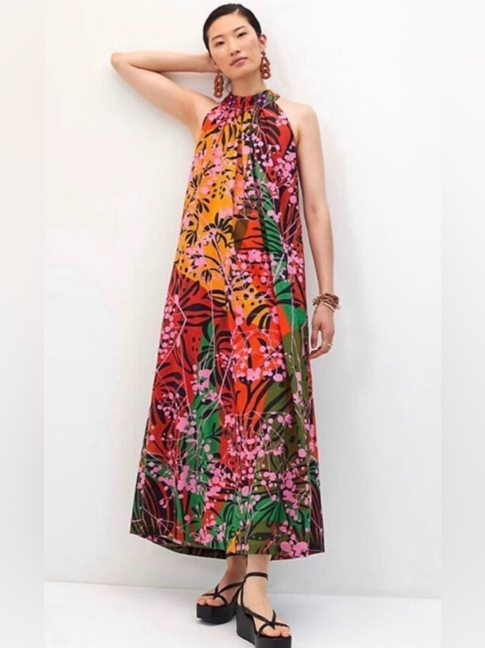 ROOPA PEMMARAJU x Anthro NWOT Maxi Dress Multicolor Floral Beaded Halter Size M